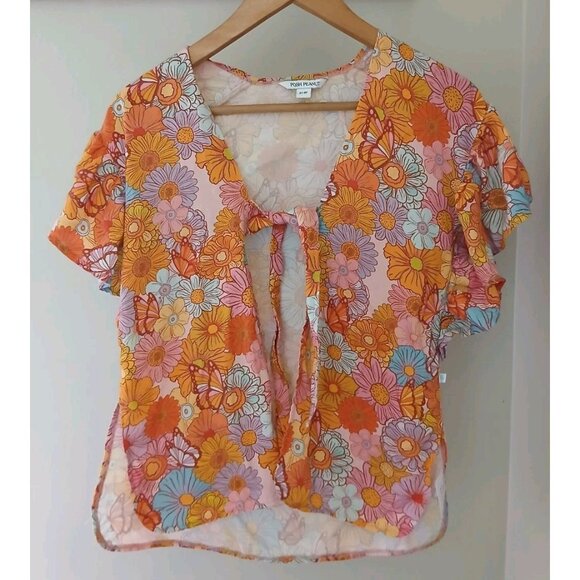 Posh Peanut Meadow Swim Cover Up Size 6T-8 Years Pink Floral Tie Front Beach - Picture 1 of 11